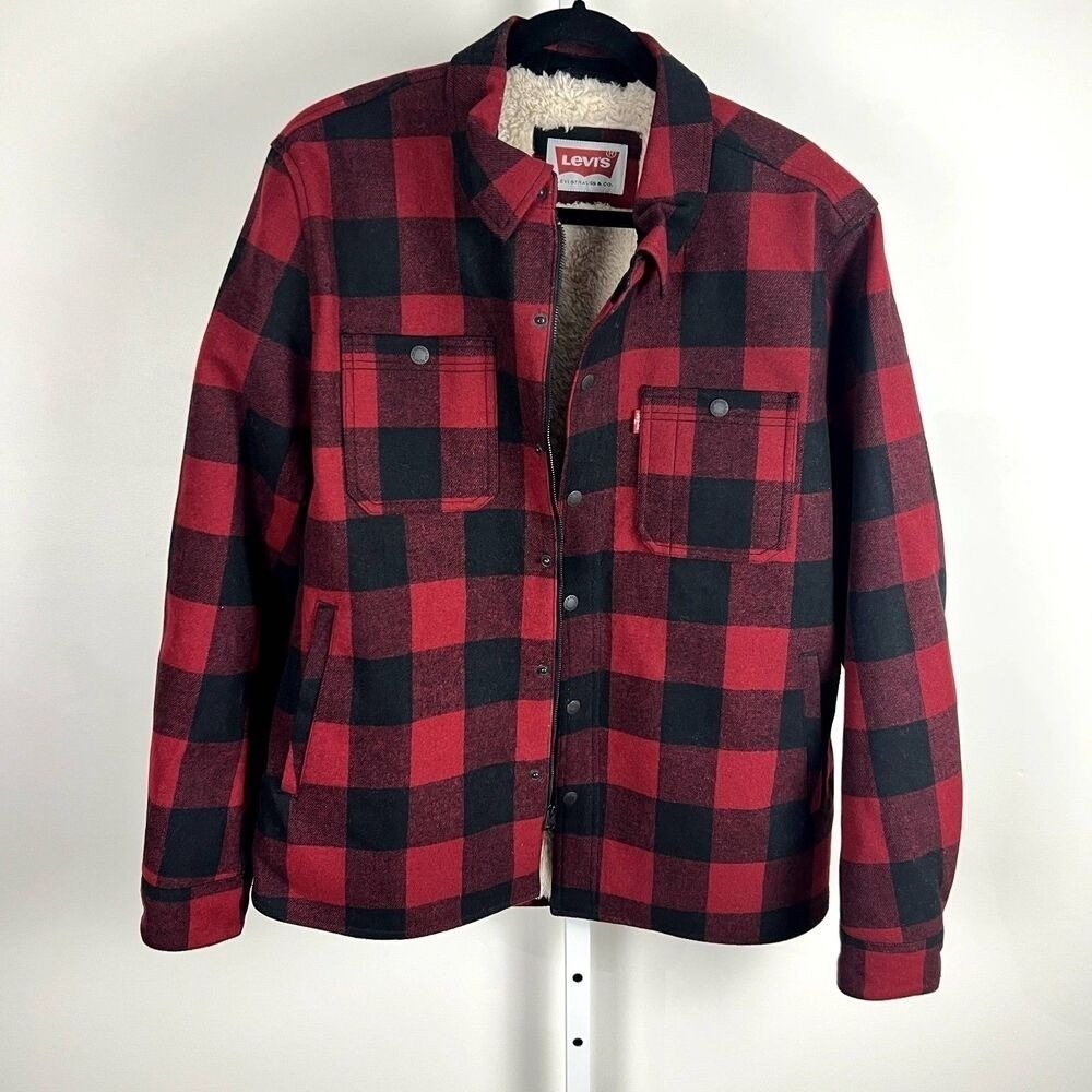 Levi's Buffalo Plaid Sherpa Lined Flannel Shirt Jacket Men's L